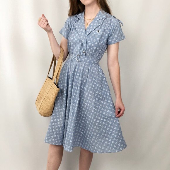 Vintage Mid Century Modern Floral Belted Secretary Midi Dress Collared Preppy - Picture 3 of 9